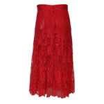 Dolce & Gabbana Red Cotton Floral Lace A-line Long Maxi Skirt SKI2139-44