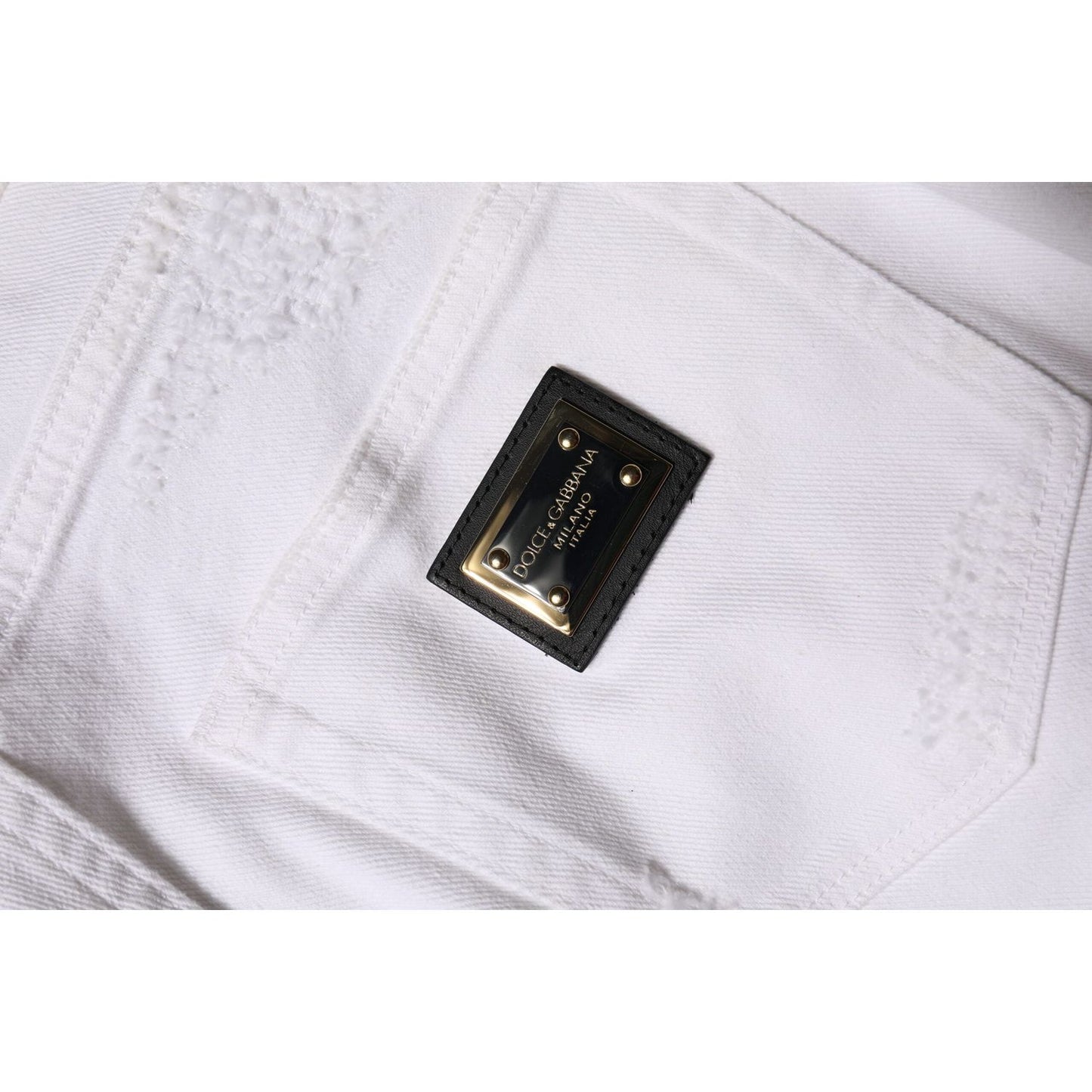 Dolce & Gabbana White Tattered Cotton High Waist Denim Jeans PAN74958-40