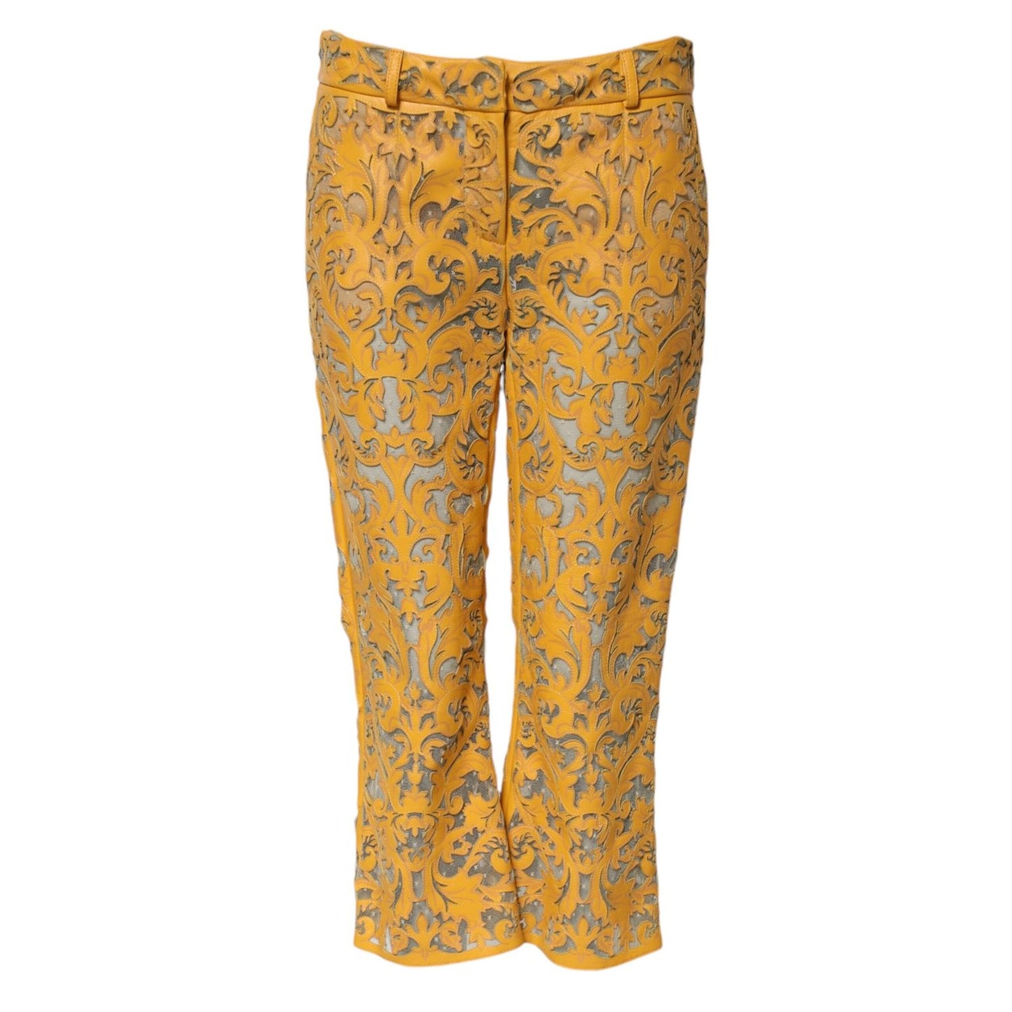 Dolce & Gabbana Yellow Floral Lace Mid Waist Capri Pants PAN74970-40
