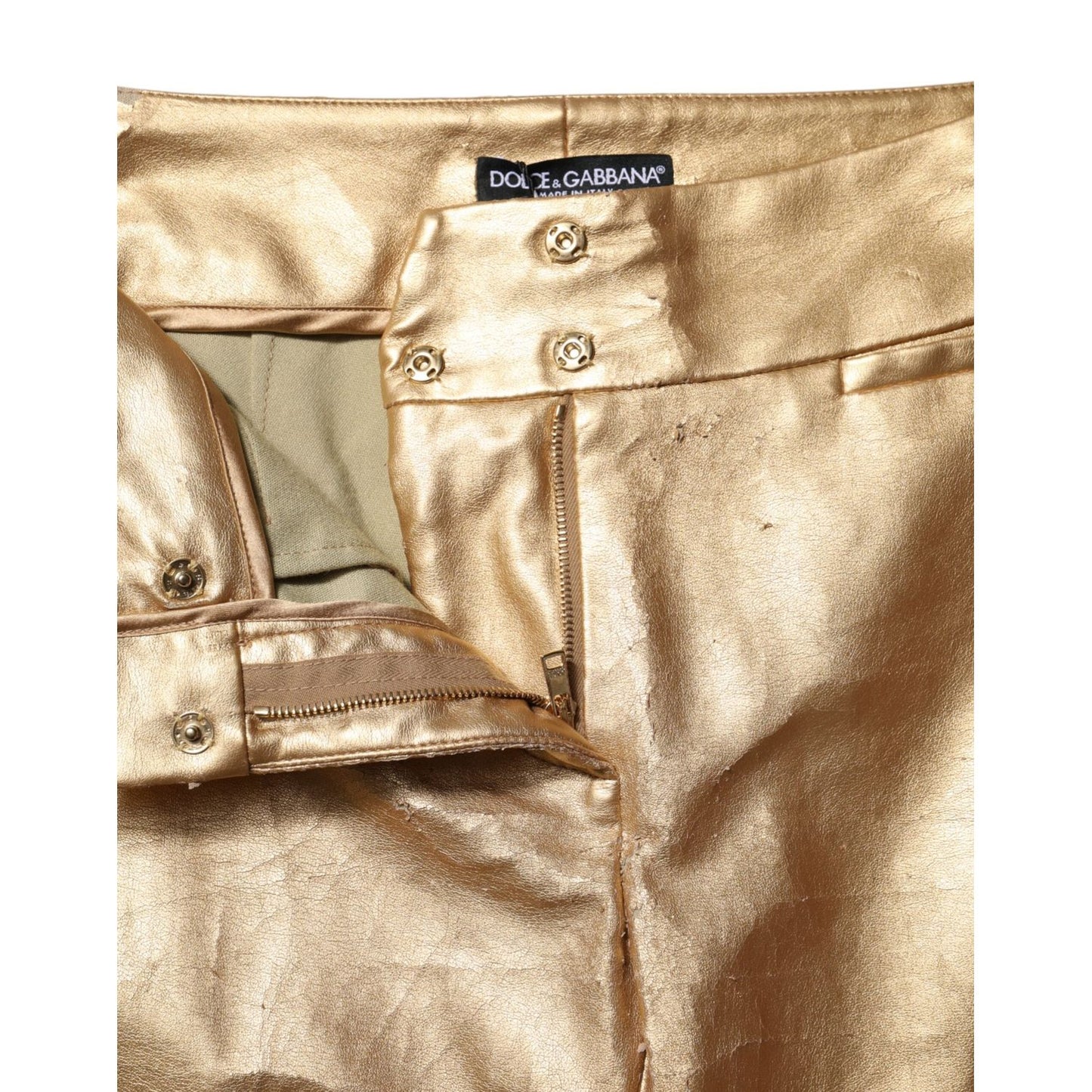 Dolce & Gabbana Metallic Gold High Waist Skinny Trouser Pants PAN75553-40