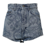 Dolce & Gabbana Blue Floral Print Denim Cotton Hot Pants Shorts PAN7492-40