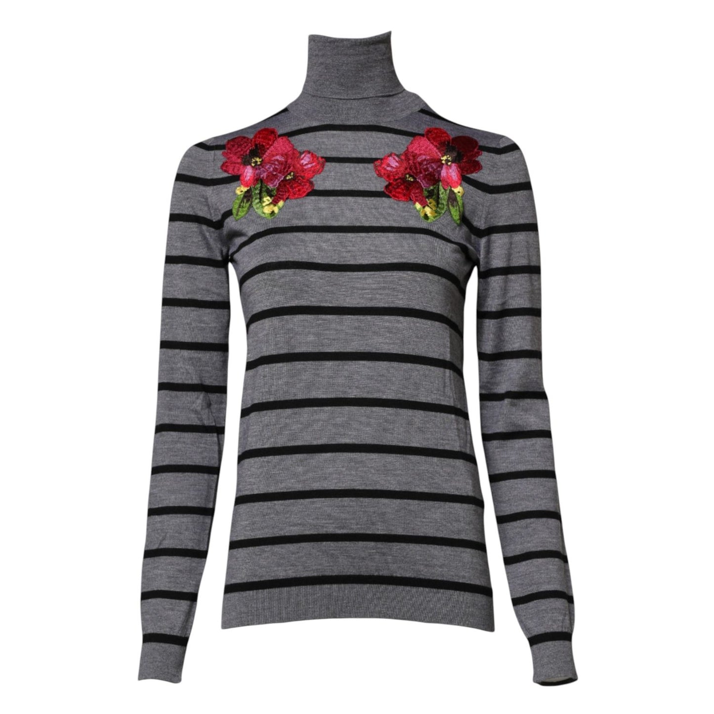 Dolce & Gabbana Gray Floral Embroidery Pullover Sweater TSH86606-36