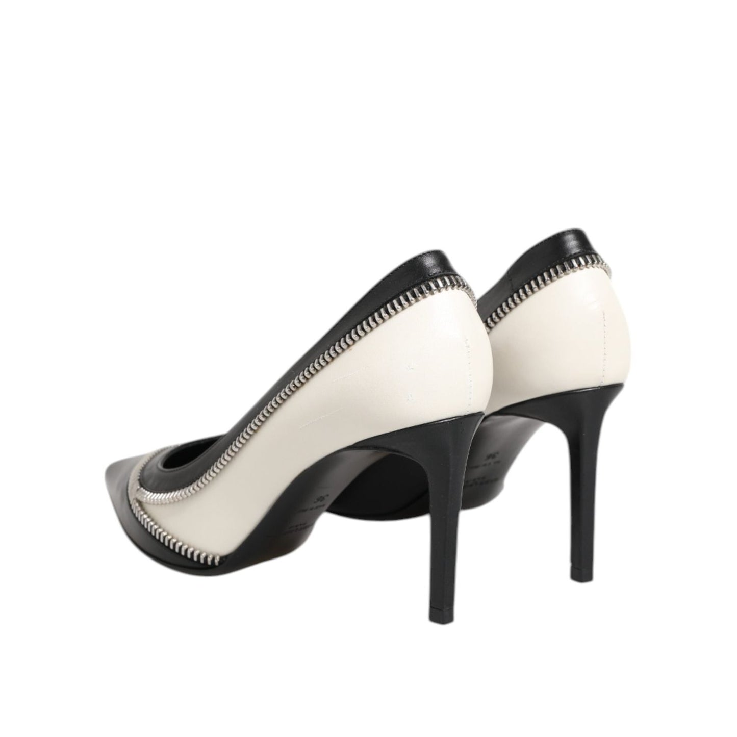 Saint Laurent White Black Leather Pointed Toe Heels Shoes LA12587-36