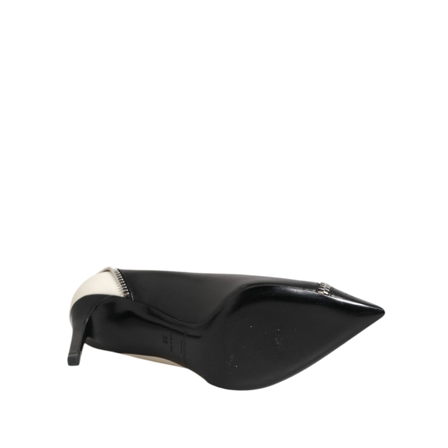 Saint Laurent White Black Leather Pointed Toe Heels Shoes LA12587-36