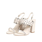 ASH White Block Heeled Studded Quarter Strap Sandals Shoes LA12600-40