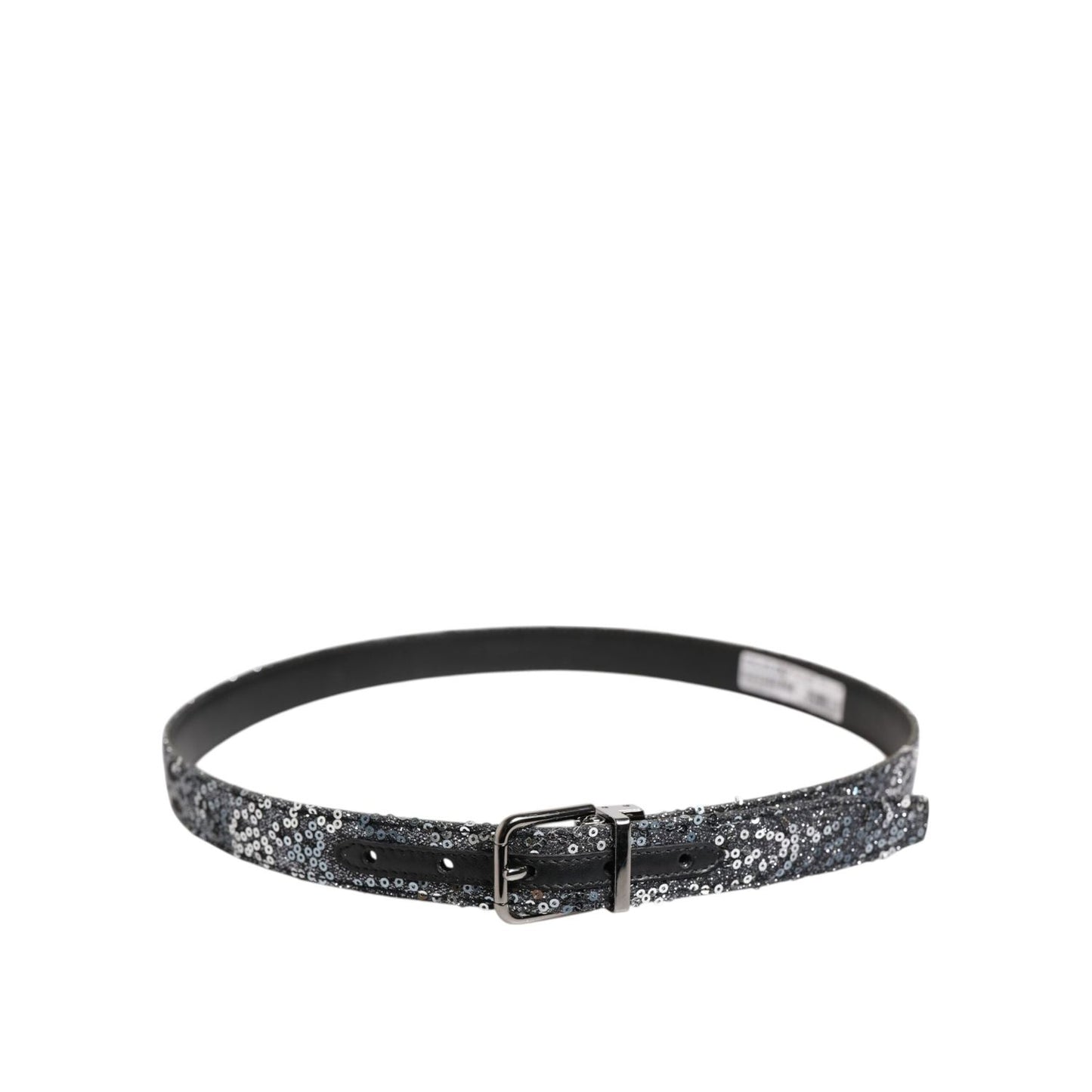 Dolce & Gabbana Black Sequins Silver Metal Logo Buckle Belt BEL9400-90