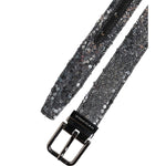 Dolce & Gabbana Black Sequins Silver Metal Logo Buckle Belt BEL9400-90