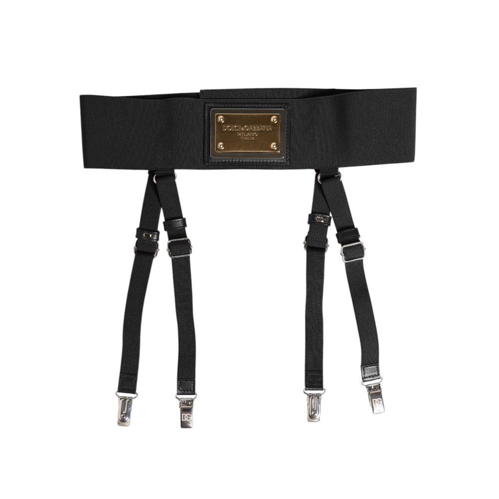 Dolce & Gabbana Black Leather Logo Wide Waist Belt Suspender WMB545-75