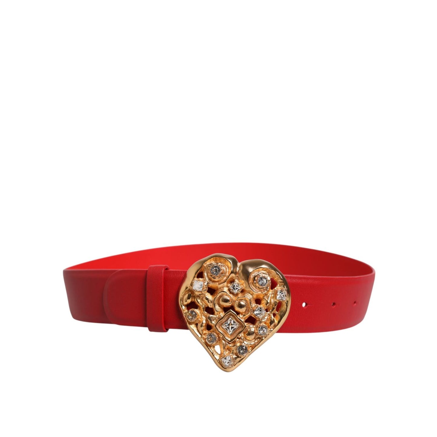 Dolce & Gabbana Red Calf Leather Embellished Metal Buckle Belt WMB521-75