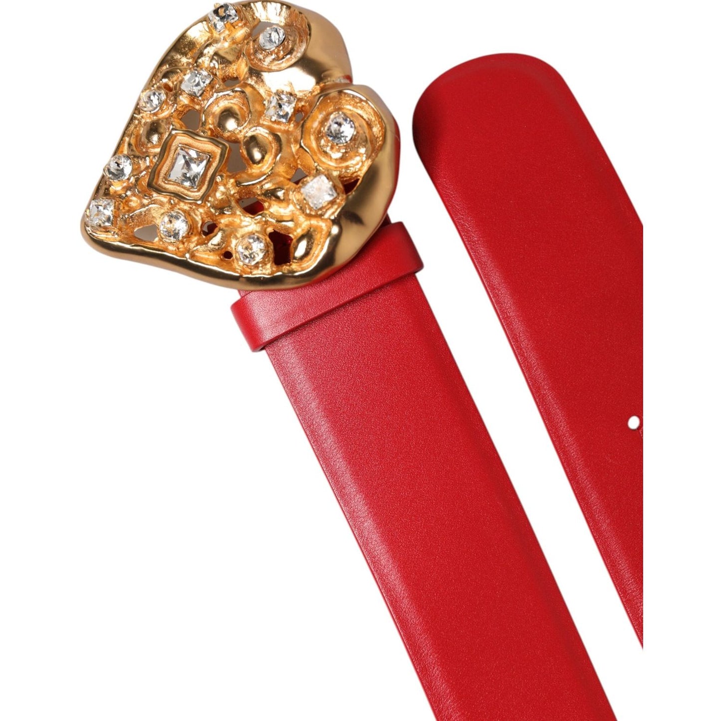 Dolce & Gabbana Red Calf Leather Embellished Metal Buckle Belt WMB521-75
