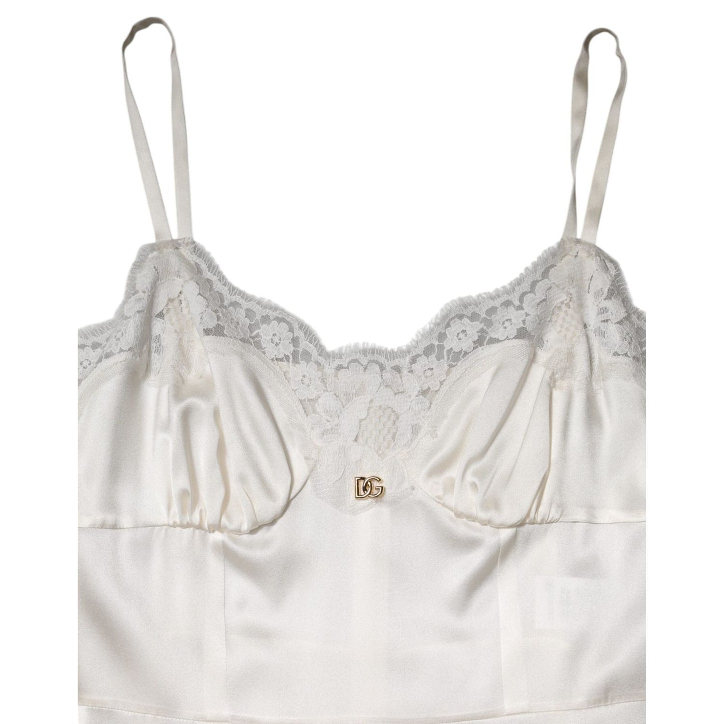 Dolce & Gabbana White Lace DG Logo Silk Dress Sleepwear DR81796-46
