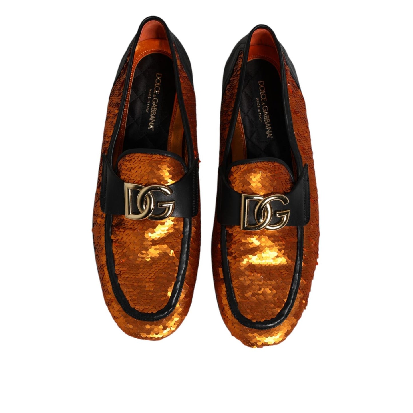 Dolce & Gabbana Orange Sequin Embellished Men Loafers Shoes MV7626-41
