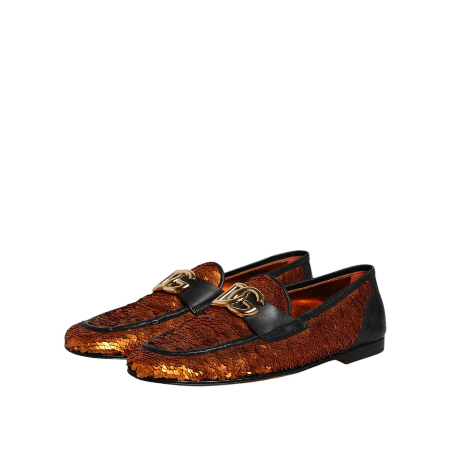 Dolce & Gabbana Orange Sequin Embellished Men Loafers Shoes MV7626-41