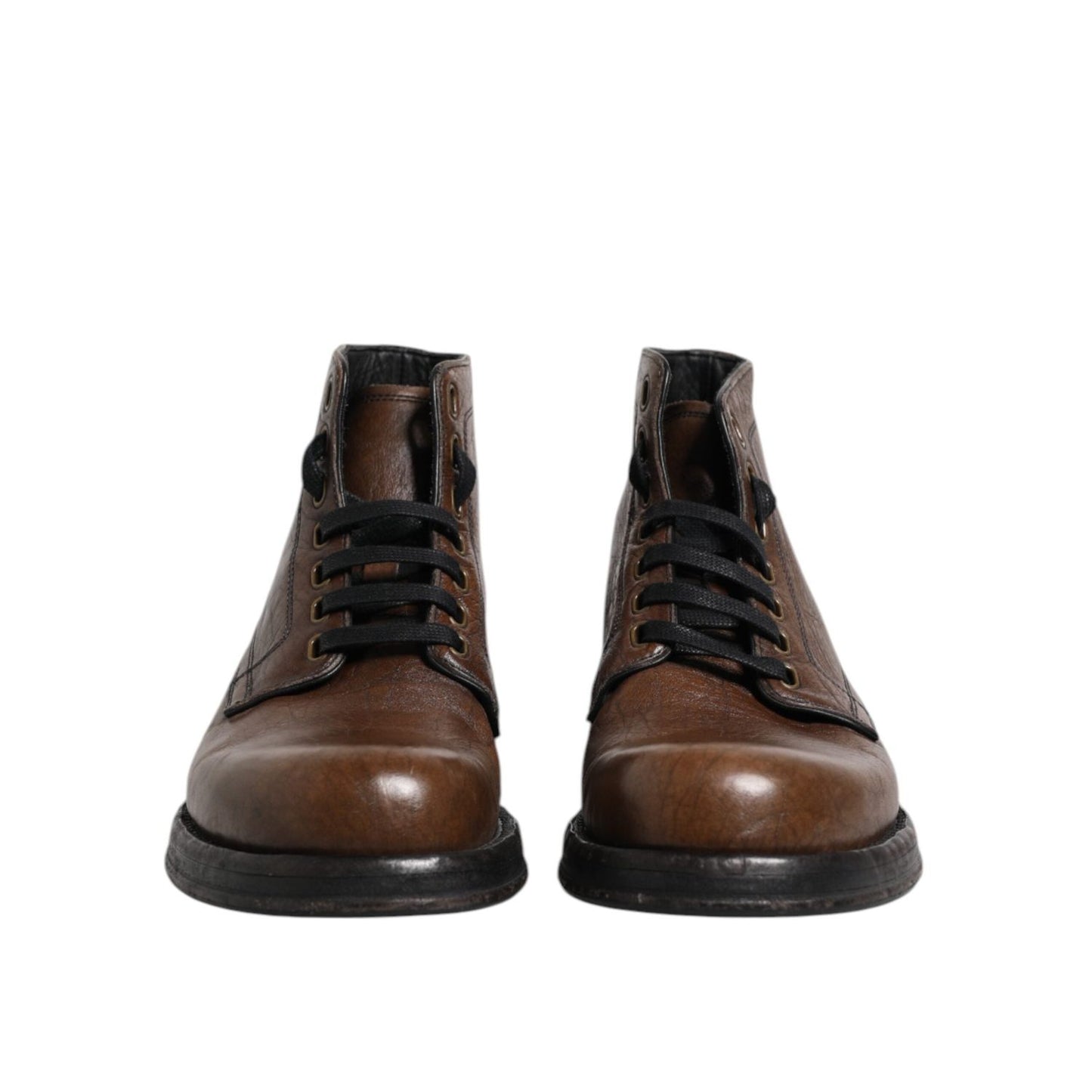 Dolce & Gabbana Brown Leather Lace Up Men Ankle Boots Shoes