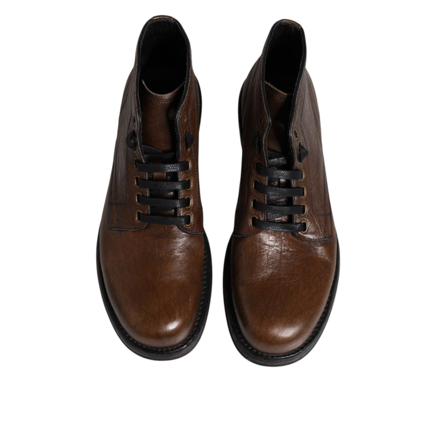Dolce & Gabbana Brown Leather Lace Up Men Ankle Boots Shoes