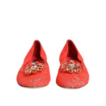 Dolce & Gabbana Orange Lace Crystal Ballet Flats Loafers Shoes LA12731-39.5