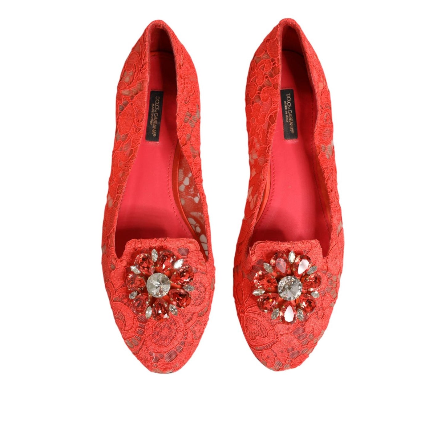 Dolce & Gabbana Orange Lace Crystal Ballet Flats Loafers Shoes LA12731-39.5