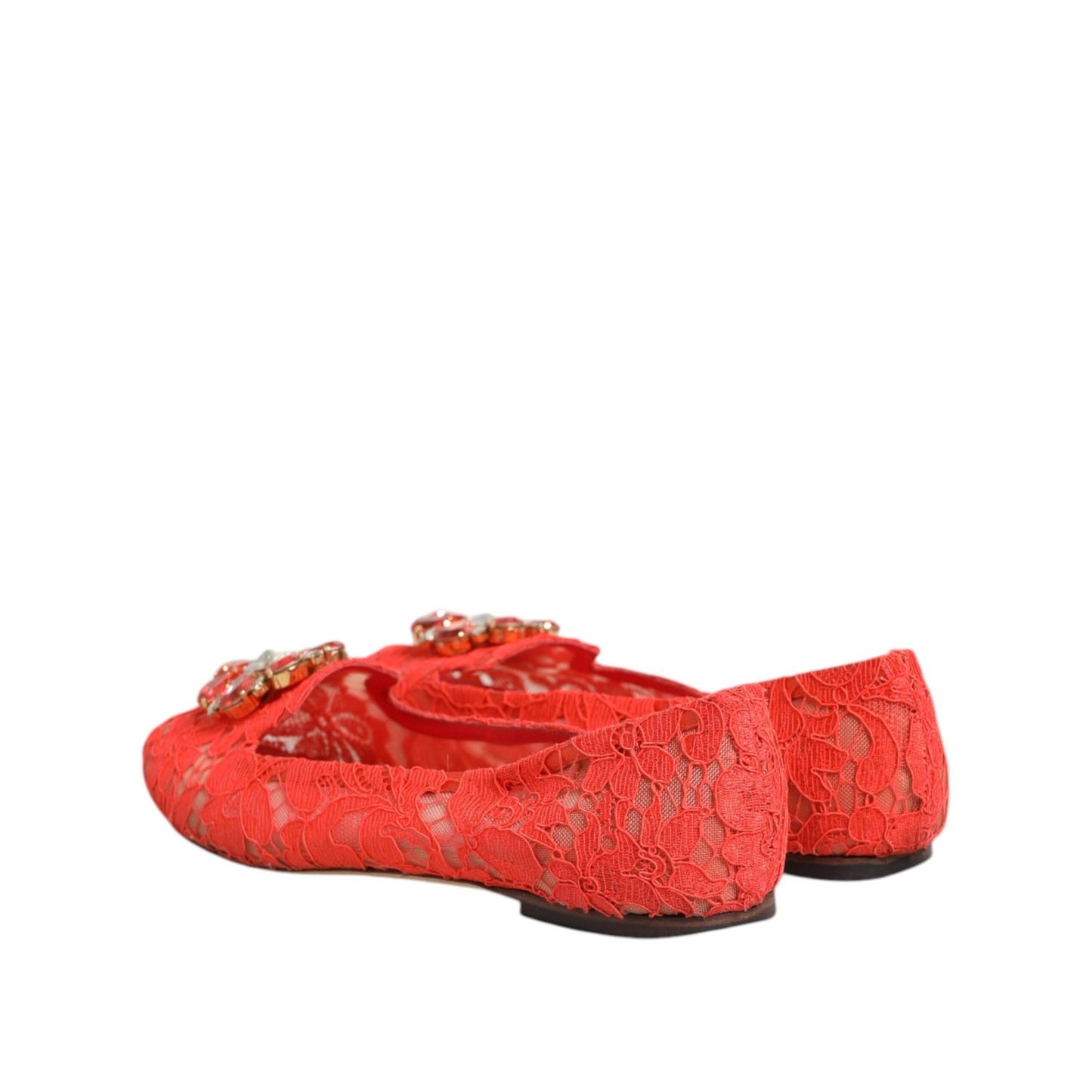 Dolce & Gabbana Orange Lace Crystal Ballet Flats Loafers Shoes LA12731-39.5