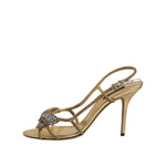 Dolce & Gabbana Gold Strass Ankle Strap Heels Sandals Shoes