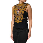 Dolce & Gabbana Yellow Crystal Cross Runway Vest Jacket Top TSH90654-40