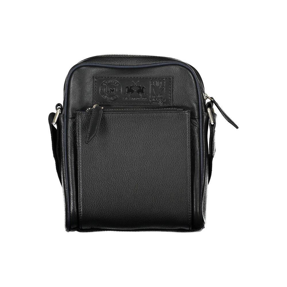 La Martina Black Leather Shoulder Bag LA-20552