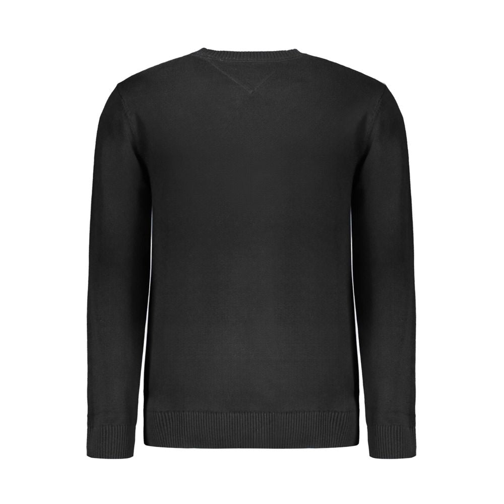 Back view of Tommy Hilfiger Black Cotton Sweater with long sleeves and crew neck design.