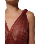 Dolce & Gabbana Burgundy Mesh Sleeveless Midi A-line Dress DR8177-40