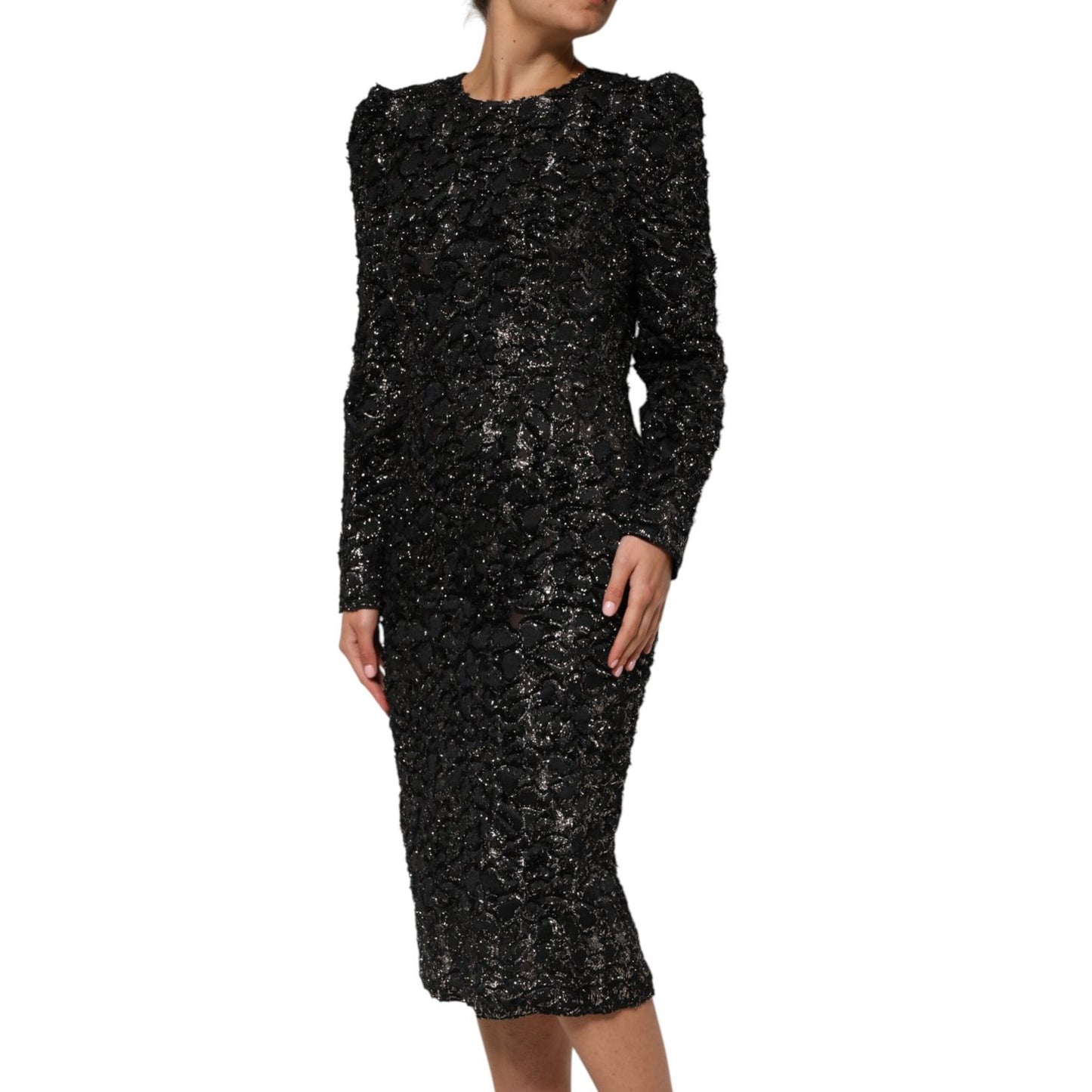 Dolce & Gabbana Black Sequin Bouclé Tweed Sheath Dress DR81827-36