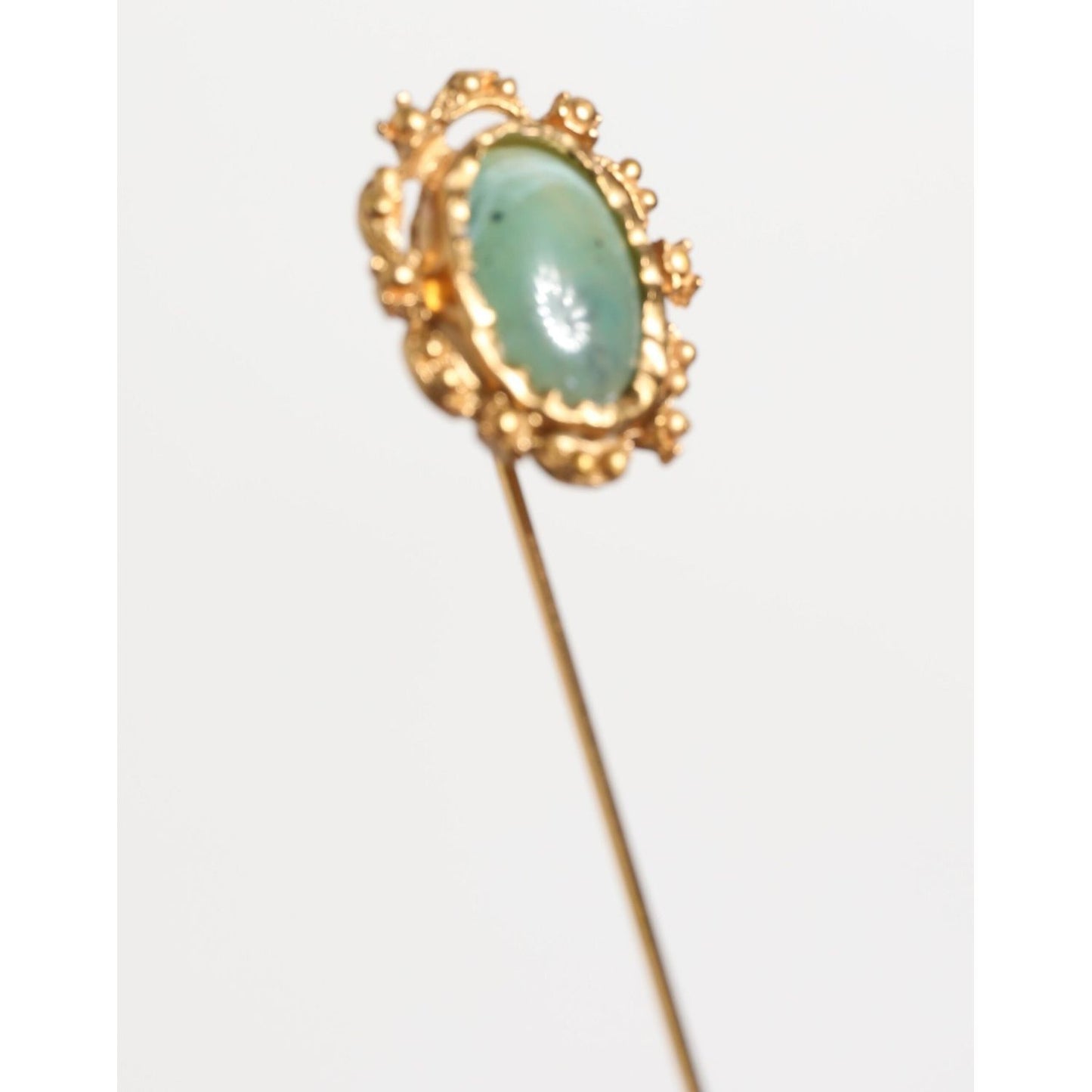 Dolce & Gabbana Gold Tone Green Stone Antique Men Accessory Brooch Pin SMY11074