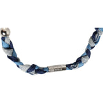 Dolce & Gabbana Blue White Braided Silver Metal Logo Beaded Men Bracelet SMY11101