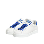 Dolce & Gabbana White Blue Leather Low Top Sneakers Shoes LA12900-35