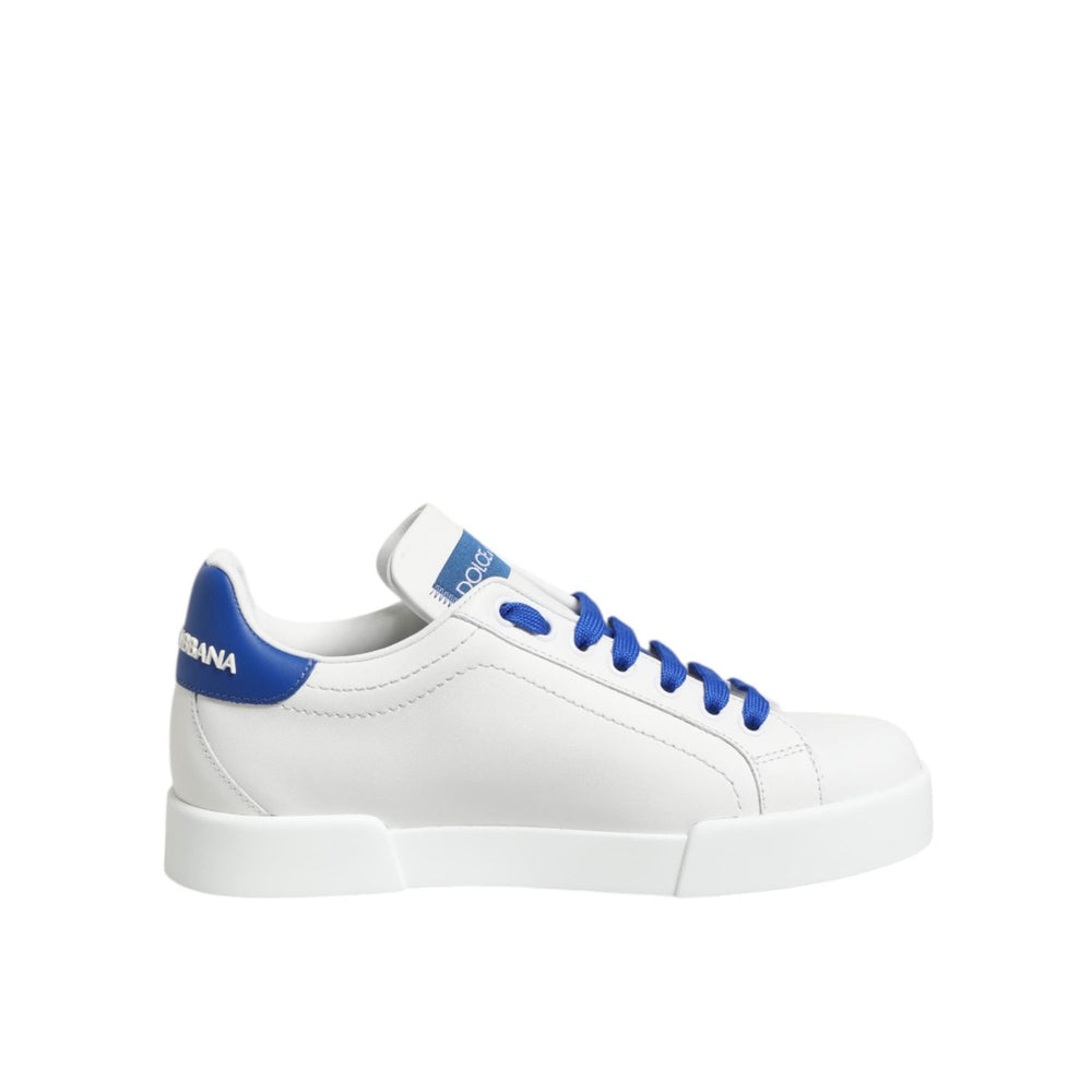 Dolce & Gabbana White Blue Leather Low Top Sneakers Shoes LA12900-35