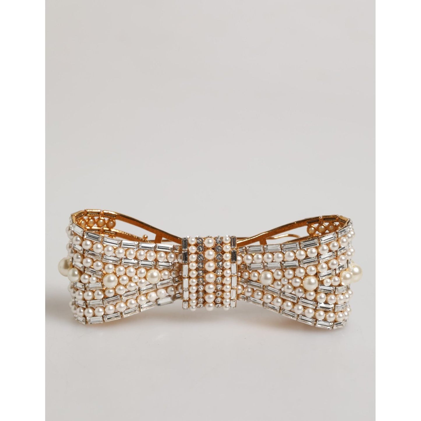 Dolce & Gabbana Gold Tone Brass Bow Crystal FauxPearl Embellished Brooch SMY11072