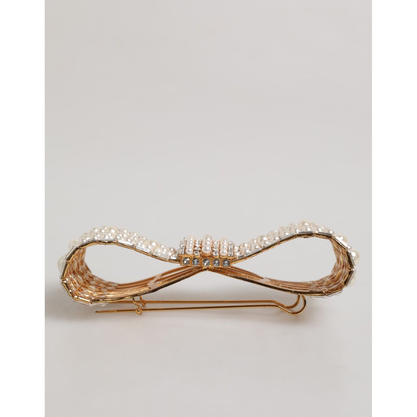 Dolce & Gabbana Gold Tone Brass Bow Crystal FauxPearl Embellished Brooch SMY11072