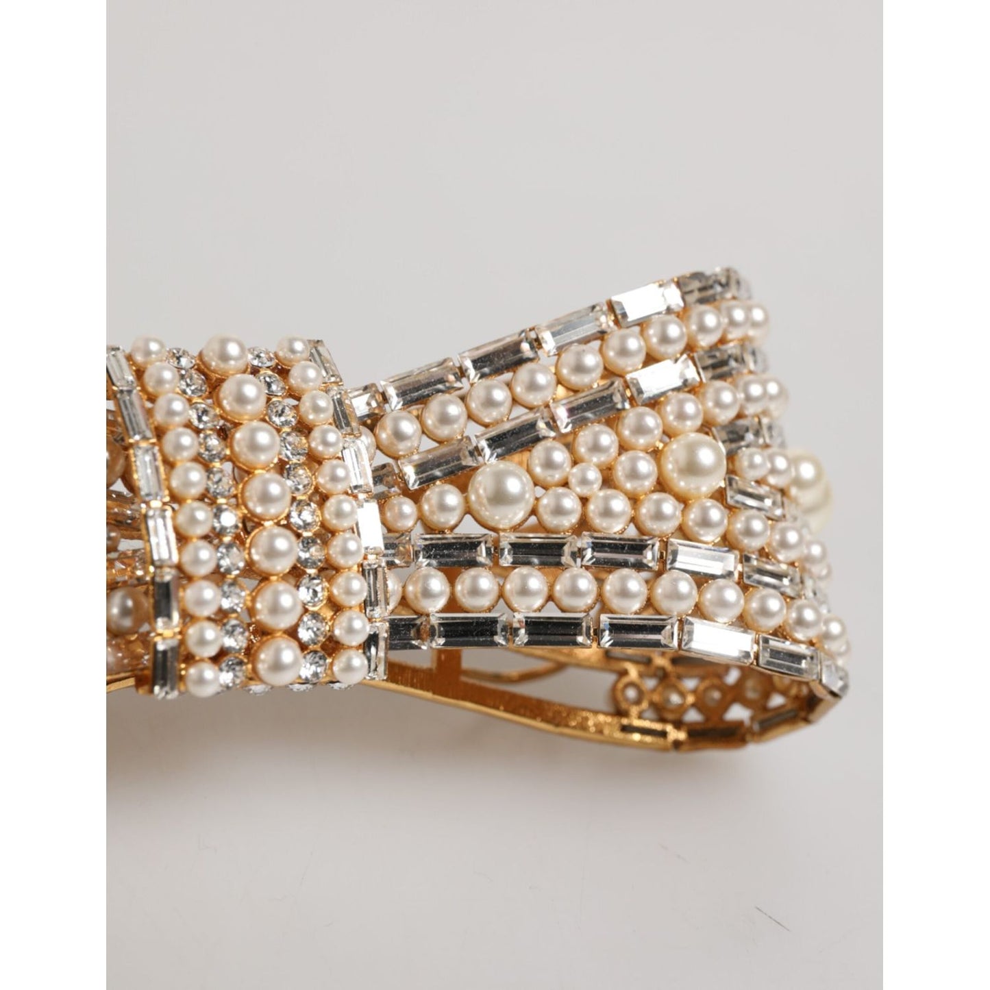 Dolce & Gabbana Gold Tone Brass Bow Crystal FauxPearl Embellished Brooch SMY11072