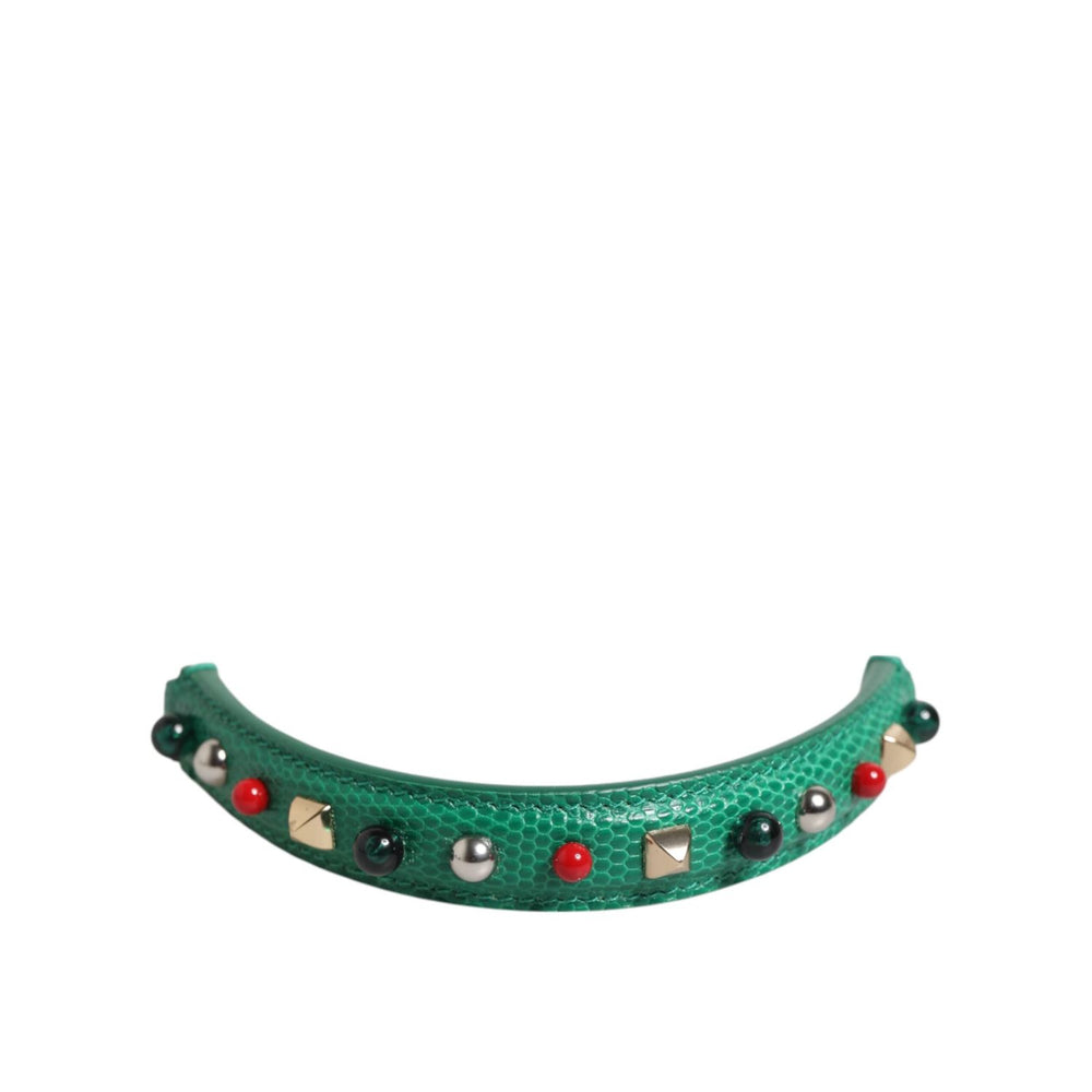 Dolce & Gabbana Green Embellished Leather Bag Handle Women Shoulder Strap SMY11165