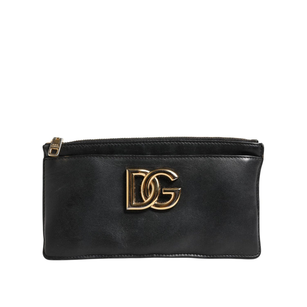 Dolce & Gabbana Black Calfskin Leather DG Logo Women Card Holder Wallet BAG4583