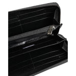 Dolce & Gabbana Black Gray Leopard Leather Zip Around Continental Wallet