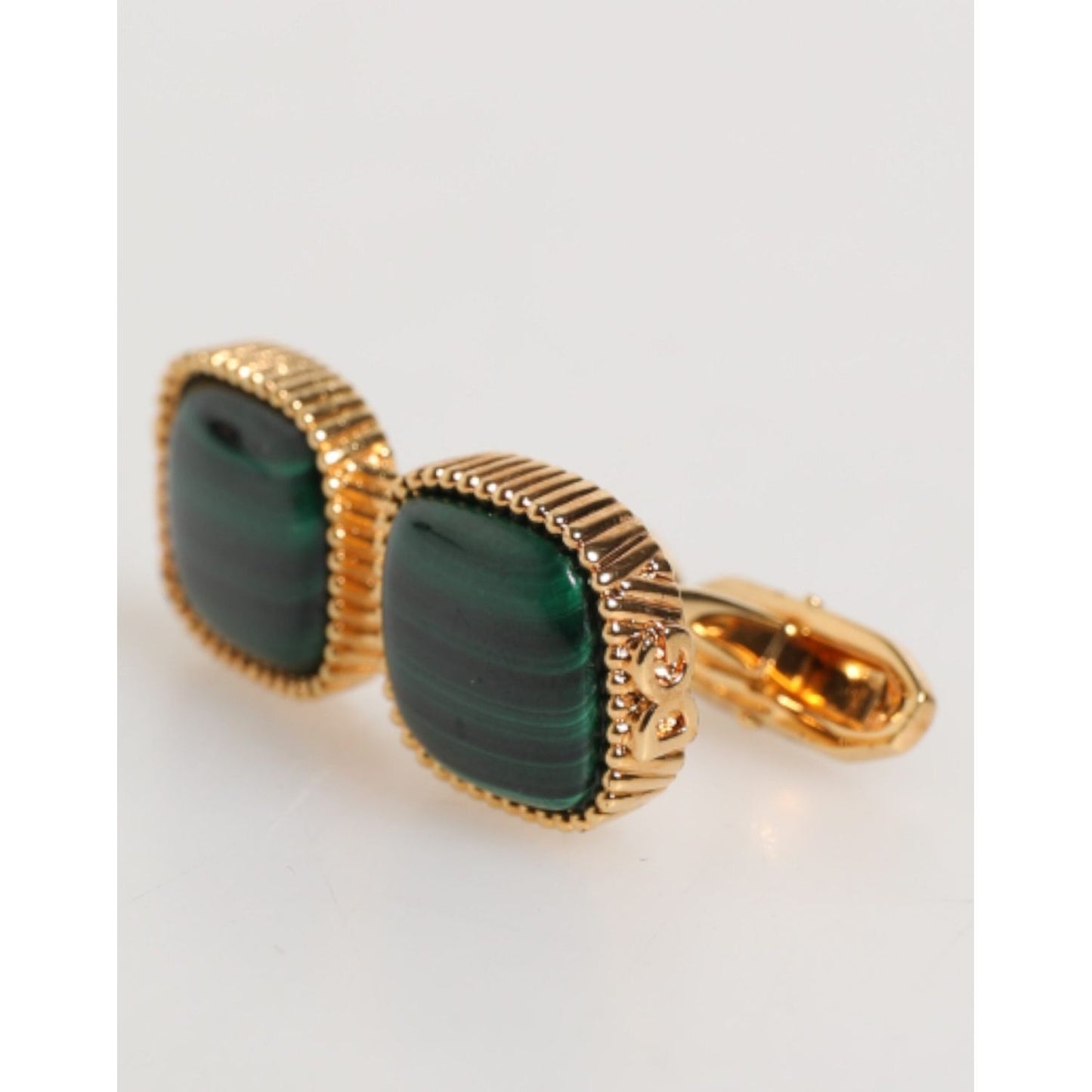 Dolce & Gabbana Gold Malachite Green Stone Square Men's Accessory Cufflink