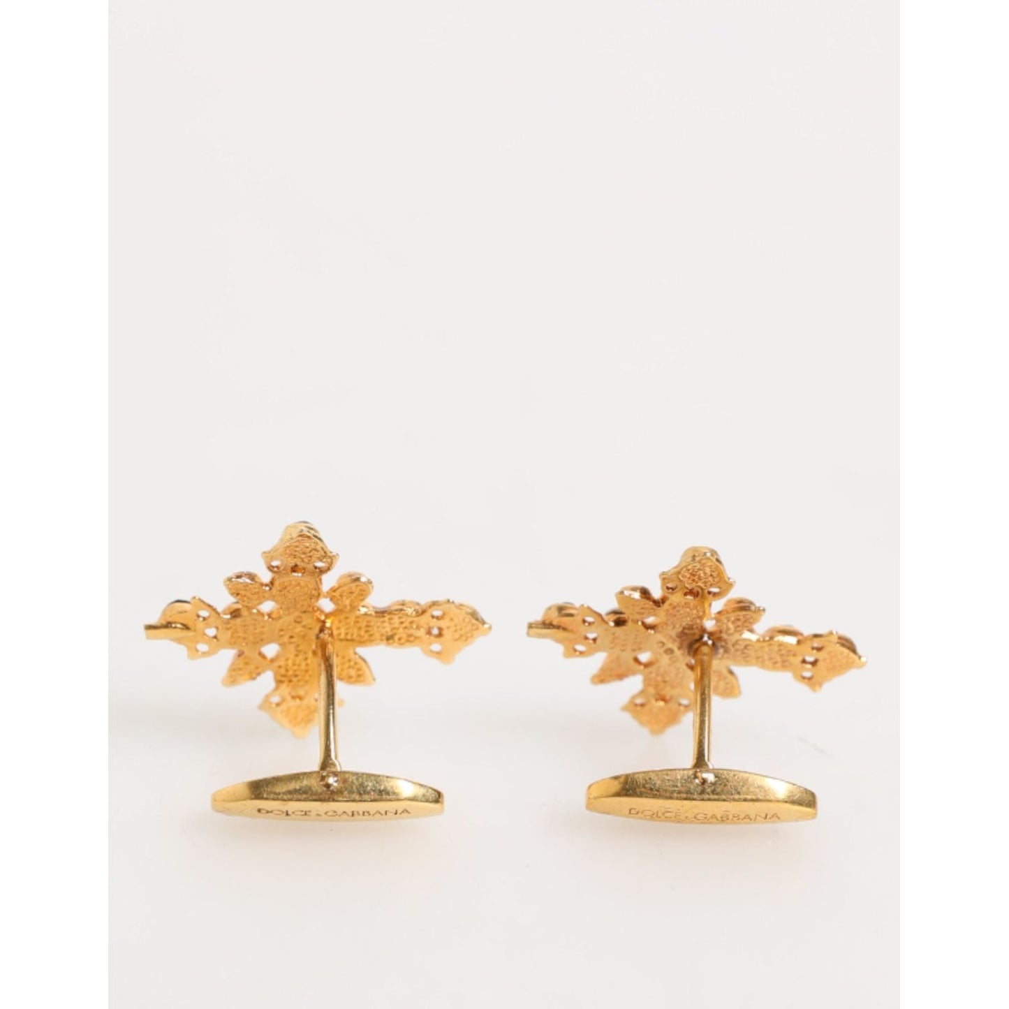 Dolce & Gabbana Gold Tone Brass Cross Crystal Men Accessory Cufflink