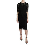 Dolce & Gabbana Black Floral Lace Sheath Knee Length Dress DR2616-40