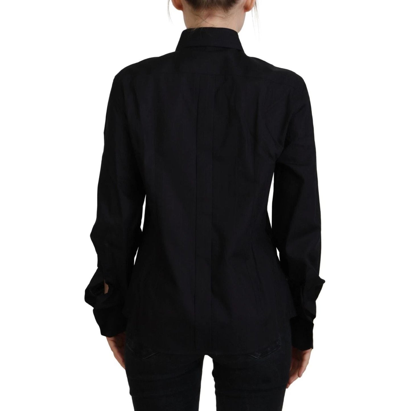 Dolce & Gabbana Black Cotton Collared Long Sleeves Shirt TSH83769-38
