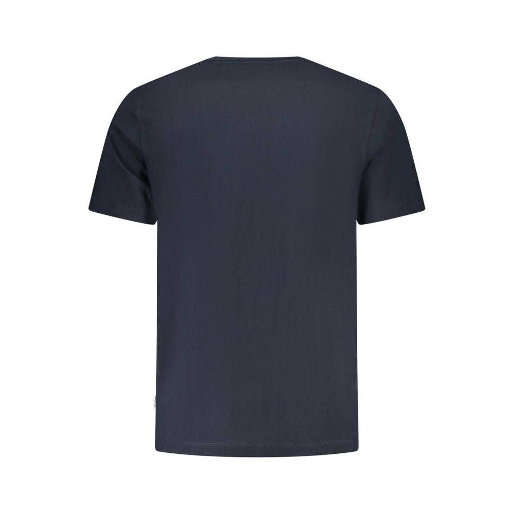 Back view of Guess Jeans Blue Cotton Men T-Shirt, showcasing crew-neck design and iconic branding.
