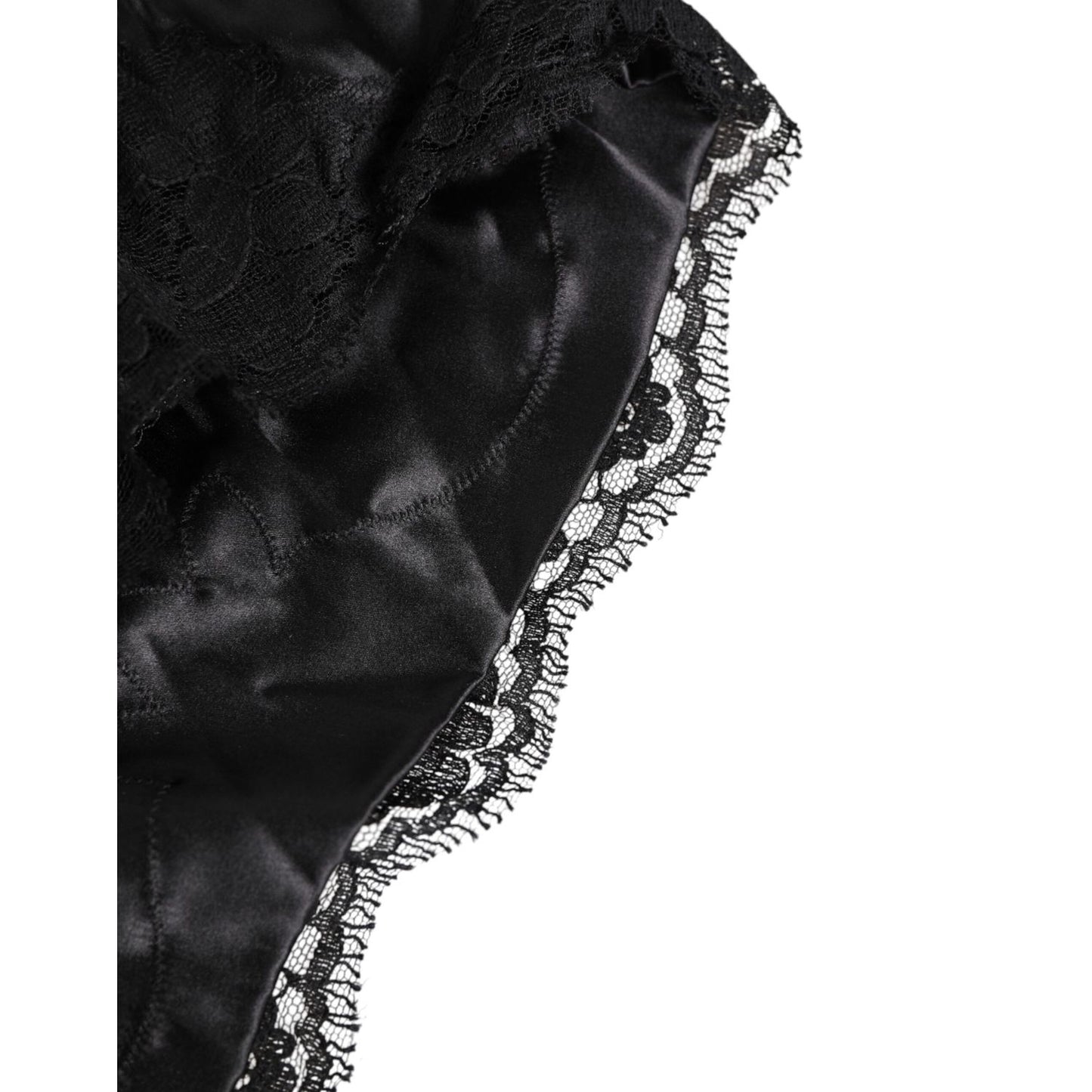 Dolce & Gabbana Black Silk Satin Lace Trim Panty Underwear