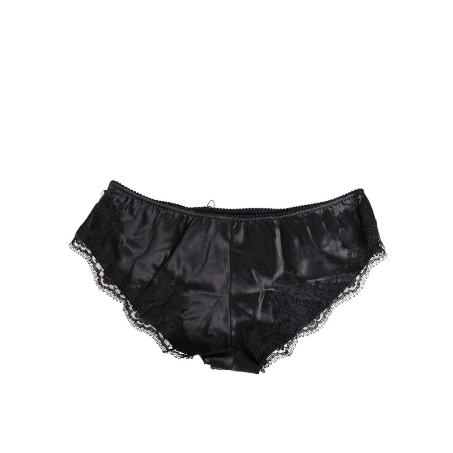 Dolce & Gabbana Black Silk Satin Lace Trim Panty Underwear