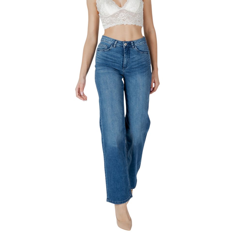 ICHI Blue Cotton Relaxed Fit Jeans