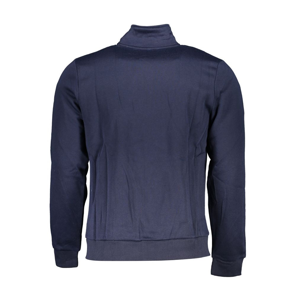 Gianmarco Venturi Blue Cotton Sweatshirt with long sleeves, fleece fabric, zipper, embroidery, and logo