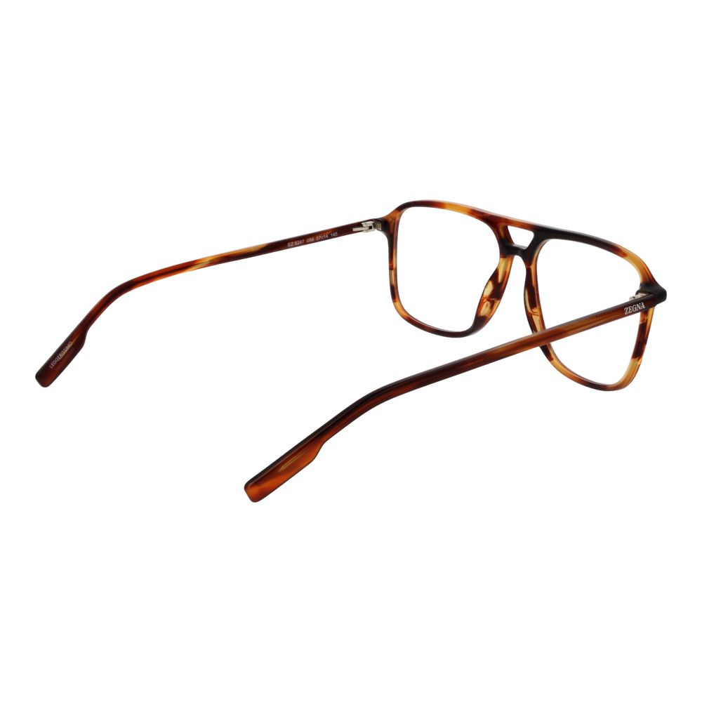 Ermenegildo Zegna Brown Acetate Glasses (Frames), full-rim aviator style with demo lenses, 57-14-145 size, includes branded case.