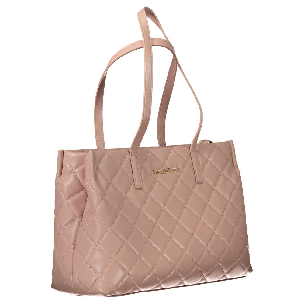 Mario Valentino Pink Polyethylene Handbag with two handles, laptop compartment, contrasting details, zip closure, and logo