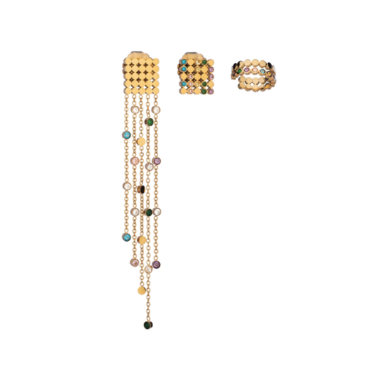 Elegant jewelry set from AN JEWELS JEWELRY Mod. AB.EP013 with gold chain and vibrant gemstones.